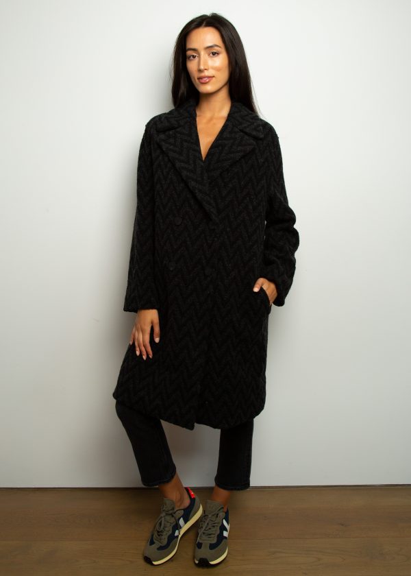 HW Jacquard Boucle Double Breasted Coat in Charcoal Online now