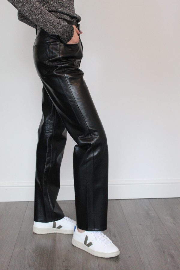 AGOLDE Recycled Leather 90 s Pinch Waist Trousers in Black Discount