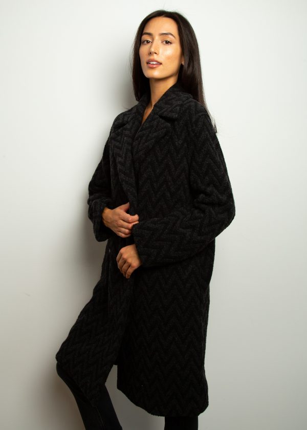 HW Jacquard Boucle Double Breasted Coat in Charcoal Online now