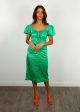 GANNI F7680 Crinkled Satin Midi Dress in Green Online Hot Sale