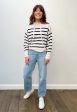 360 Geninne Striped Knit Hoodie in Alabaster, Navy Online Hot Sale