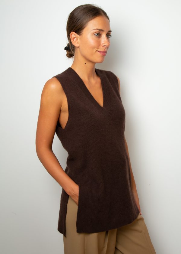 360 Fernanda V Neck Vest in Cafe Noir Fashion