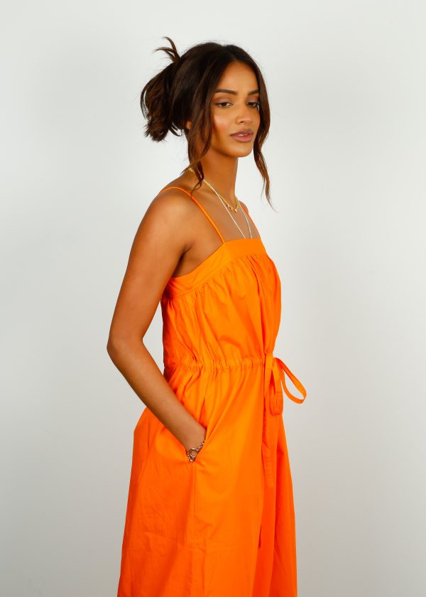 GANNI F7706 Cotton Poplin Maxi Strap Dress in Orange Online Hot Sale