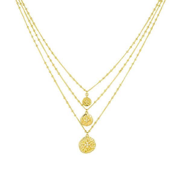 Ashiana JNC00948 Three Line Coin Necklace in Gold Cheap