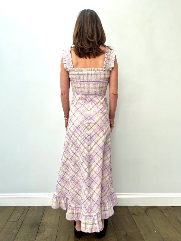 GANNI F5929 Seersucker Check Dress in Orchid Bloom Online now