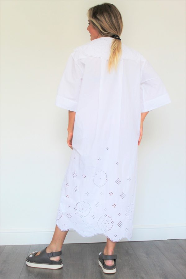 GANNI F5990 Broderie Oversized Dress in White Hot on Sale