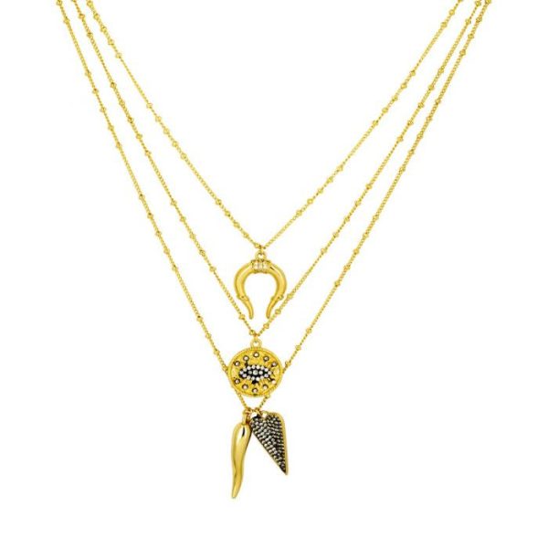 Ashiana JNC09148 Three Line Lucky Charm Necklace in Gold Sale