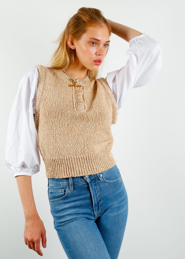 VB Shawnet Mixed Media Pullover in Camel Online now