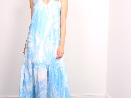 120% Lino V1W49DP Printed Maxi Dress in Blue Online Hot Sale