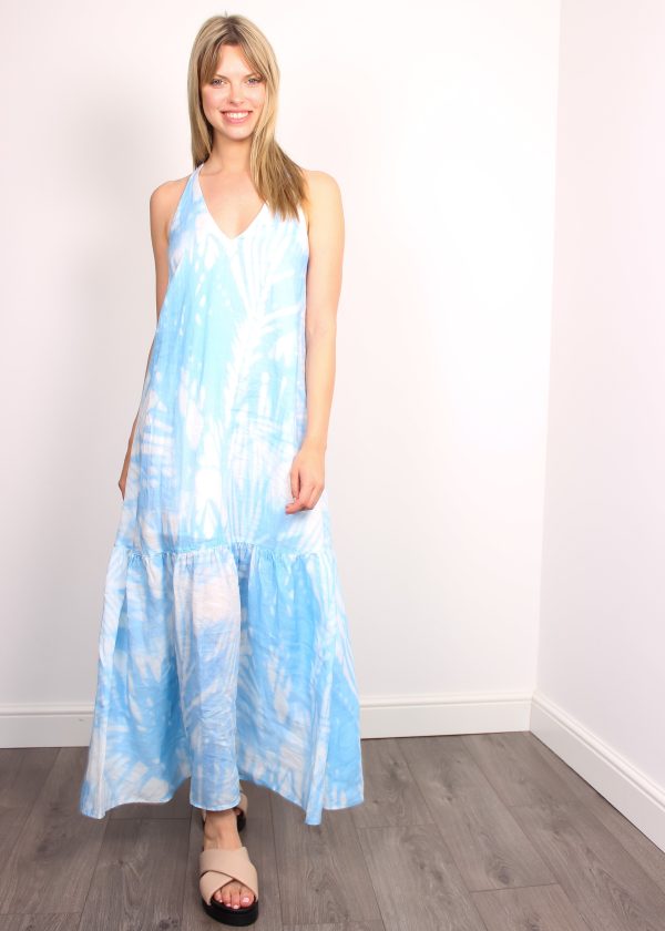 120% Lino V1W49DP Printed Maxi Dress in Blue Online Hot Sale