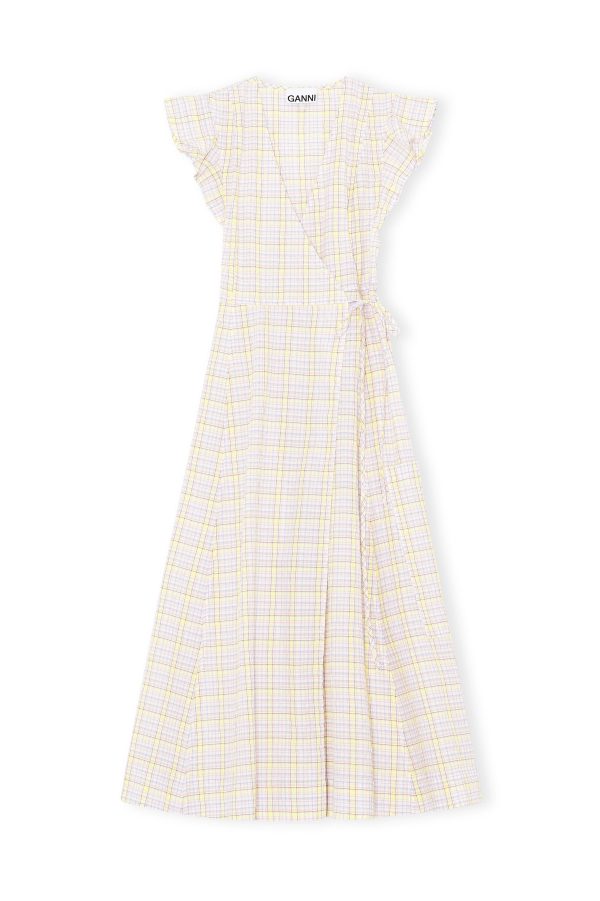 GANNI F6067 Seersucker Check Wrap Dress in Multi Cheap