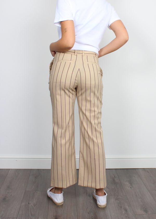 JOSEPH Talia Stripe Trousers in Chai Sulphur For Discount