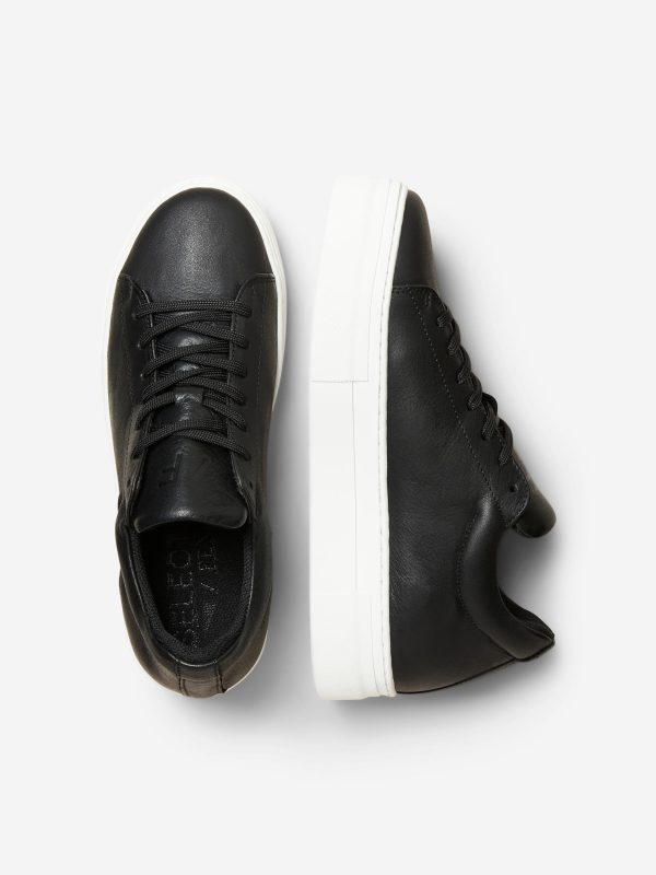 SLF Hailey Leather Trainer in Black Hot on Sale