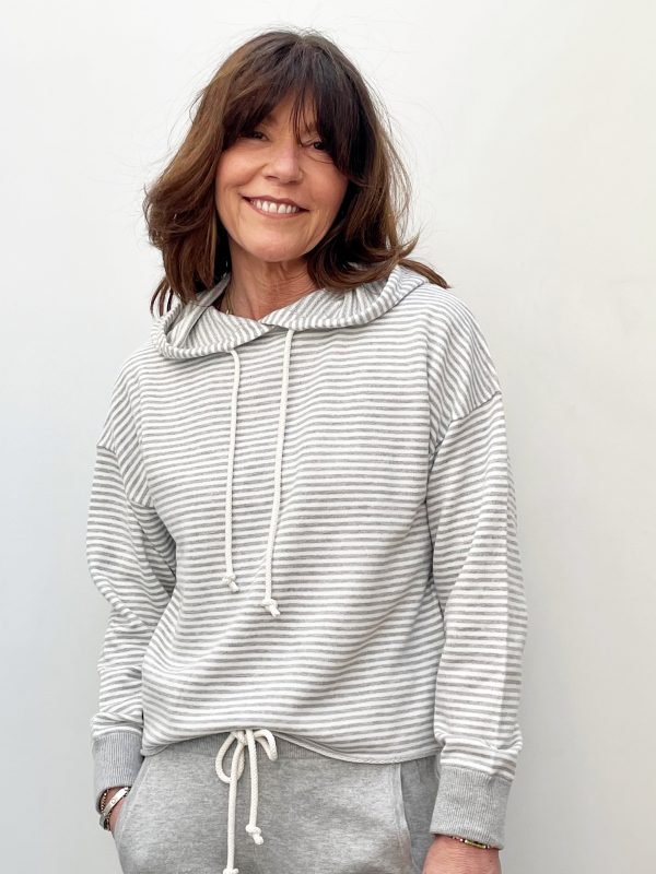 360 Rylan Striped Hoodie in Mist, Chalk Discount