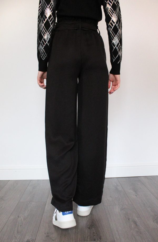 BD Belted Ruffle Edge Wide Leg Pants in Black on Sale