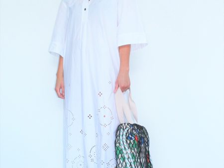 GANNI F5990 Broderie Oversized Dress in White Hot on Sale