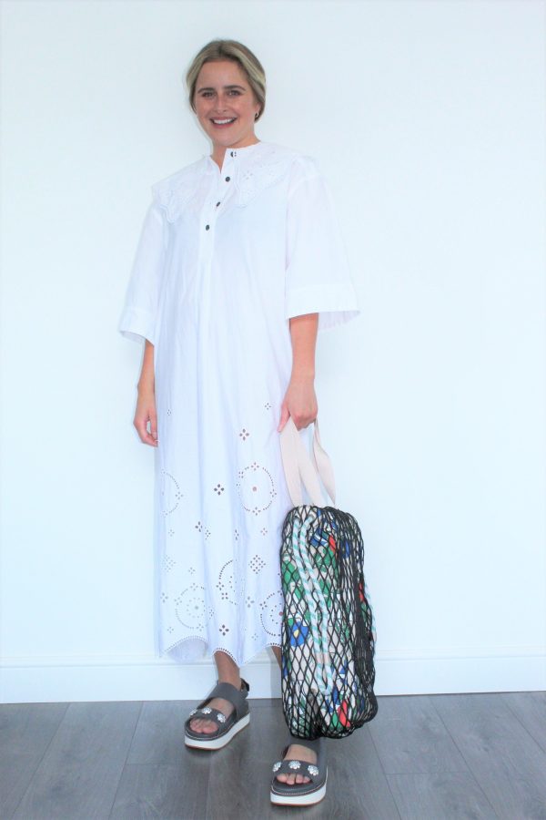 GANNI F5990 Broderie Oversized Dress in White Hot on Sale