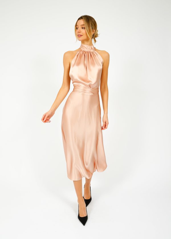 HARMUR Midi Wrap Dress in Rose Beige Online now