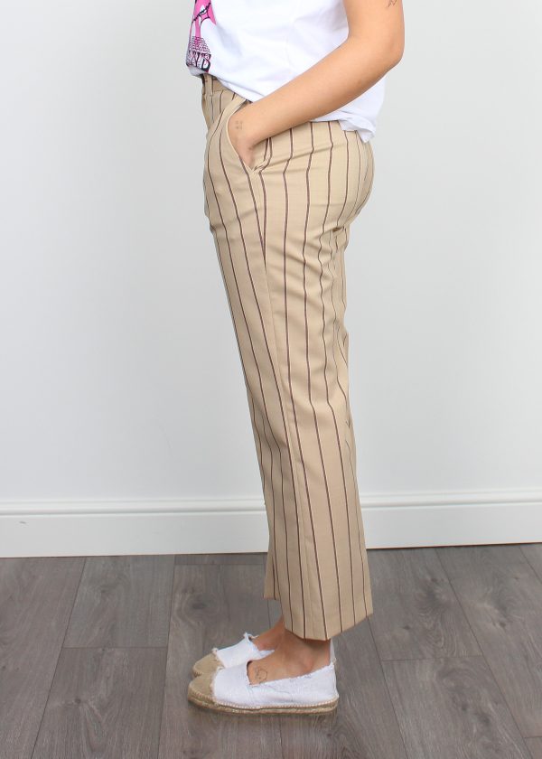 JOSEPH Talia Stripe Trousers in Chai Sulphur For Discount