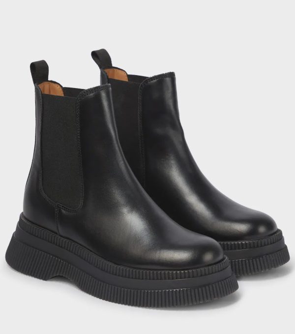 GANNI S1736 Leather Chelsea Boots in Black Online Sale