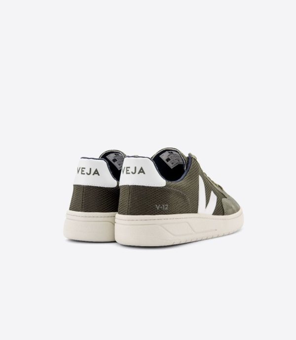 VEJA 11665 V12 Mesh Trainers in Olive and White on Sale