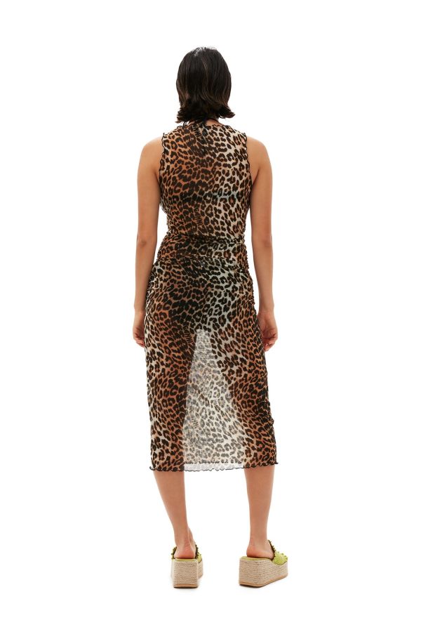 GANNI T3582 Mesh Cover Up SL Dress in Leopard Online Hot Sale