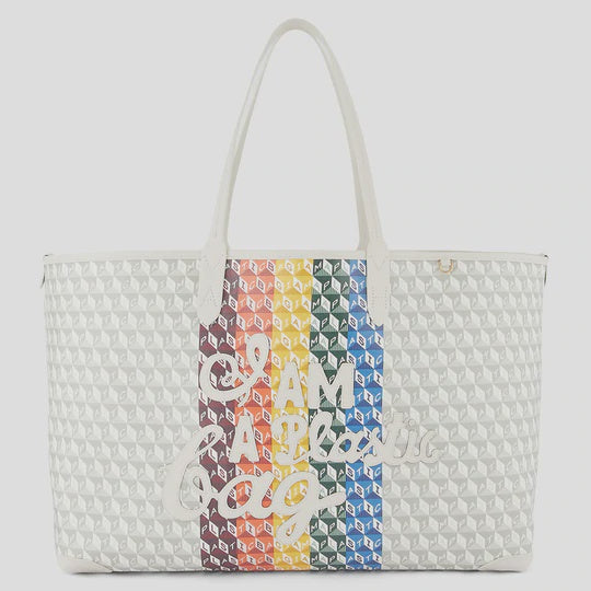 AH I am a Plastic Bag Tote in Rainbow, Chalk Online now