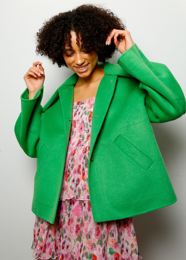 GANNI F7488 Wool Wide Collar Jacket in Kelly Green Online Sale