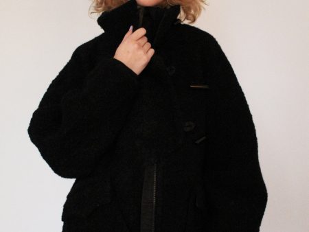 GANNI F6533 Boucle Wool Parka in Black For Cheap