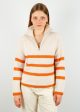 SLF Maline Half Zip Stripe Knit in Birch, Marmalade Supply