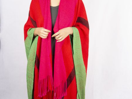 EDC Multicoloured Poncho in Red Pink and Green Hot on Sale