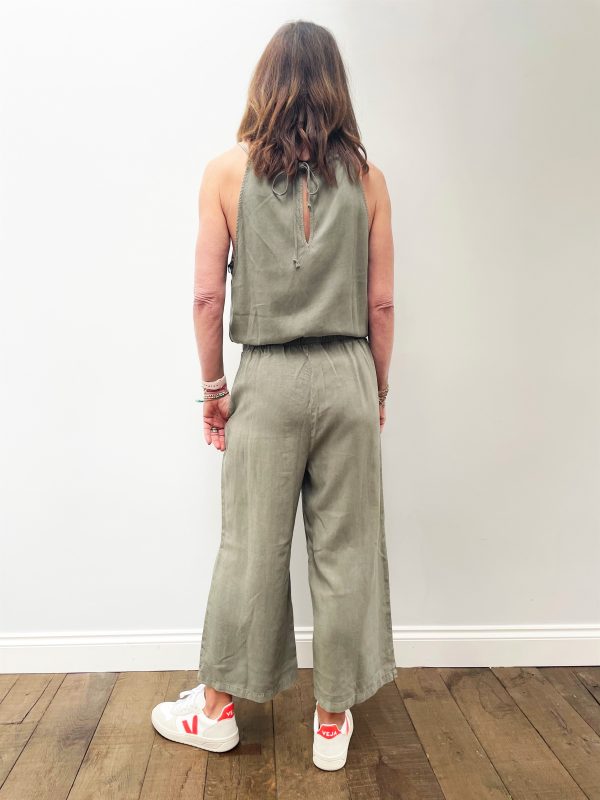 BD Fray Neck Wide Leg Jumpsuit 6416 in Soft Army For Cheap