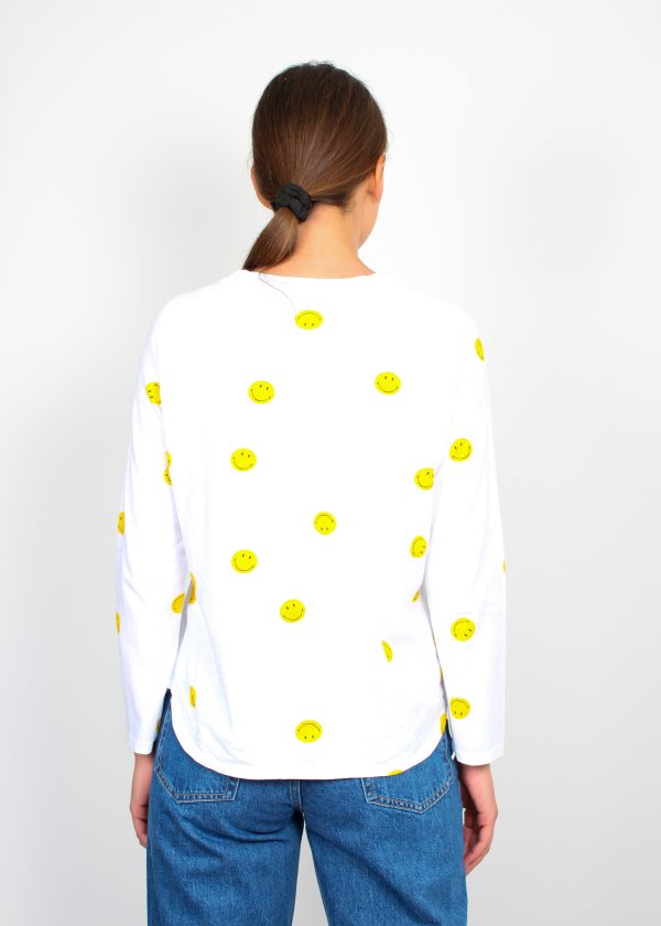 JU All Over Smiley Long Sleeve T-shirt in White Discount