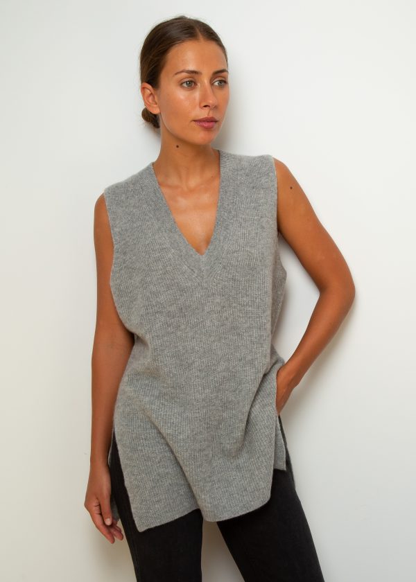 360 Fernanda V Neck Vest in Mid Heather Grey For Cheap