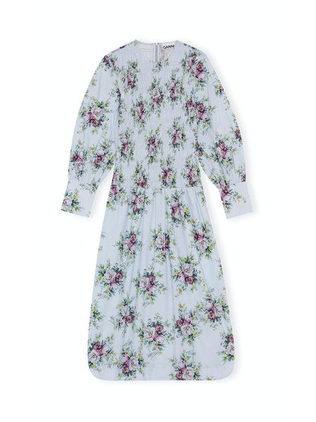 GANNI F6253 Printed Cotton Poplin Smock Dress in Heather Hot on Sale