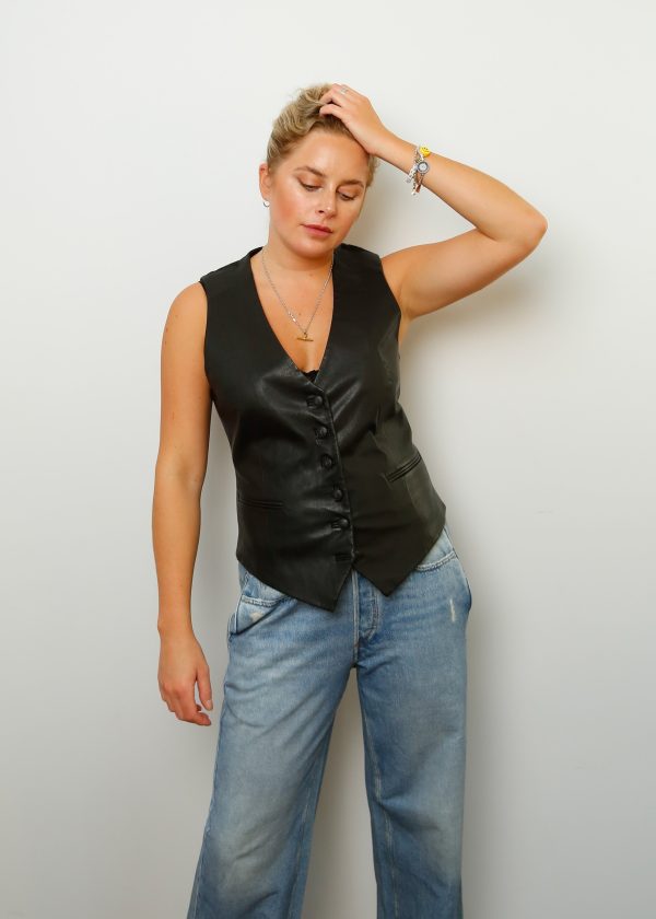 R&B Vanessa Leather Vest in Black Cheap