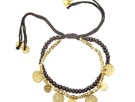 Ashiana JBI07429 Two Row Bracelet with Gold Coins in Black For Discount