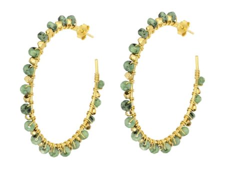 Ashiana JEI05702 Riva Hoop Earrings with Beads in Dark Green Hot on Sale