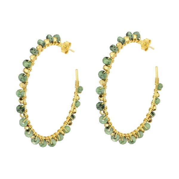 Ashiana JEI05702 Riva Hoop Earrings with Beads in Dark Green Hot on Sale