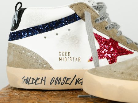 GG Mid Star with Signature Foxing and Fuchsia Glitter Star in Cream, Taupe Supply