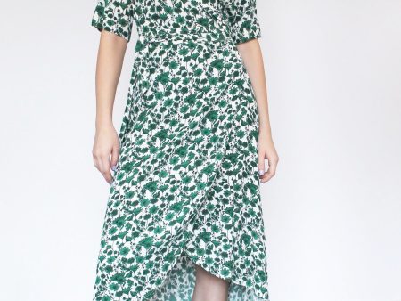 GANNI F6268 Printed Wrap Dress in Dark Green Online Sale