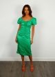 GANNI F7680 Crinkled Satin Midi Dress in Green Online Hot Sale