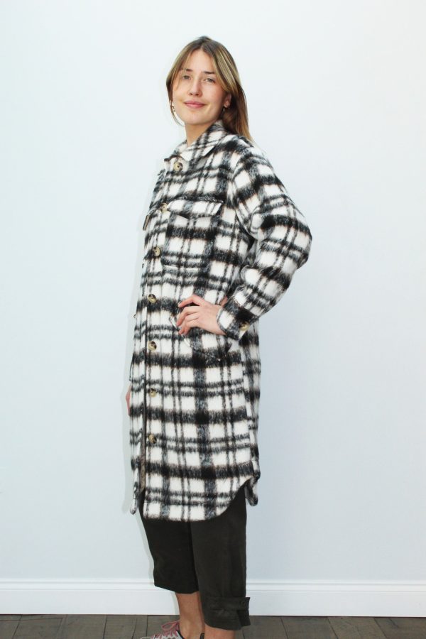 SLF Caron Wool Shirt Jacket in White Check Hot on Sale