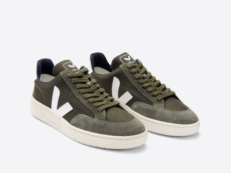 VEJA 11665 V12 Mesh Trainers in Olive and White on Sale