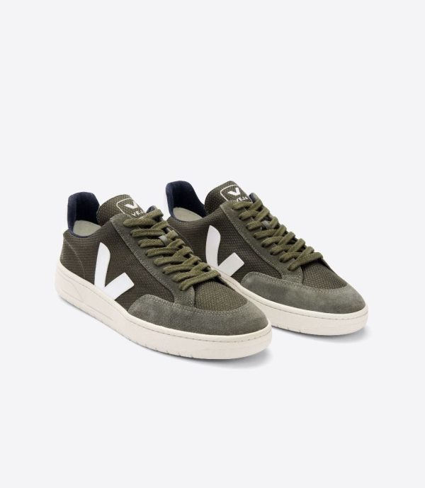 VEJA 11665 V12 Mesh Trainers in Olive and White on Sale