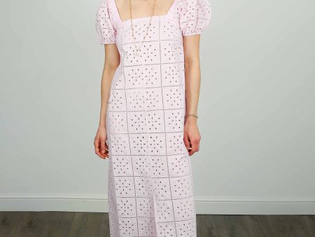 GANNI F7809 Broiderie Anglaise Midi Dress in Pink For Cheap