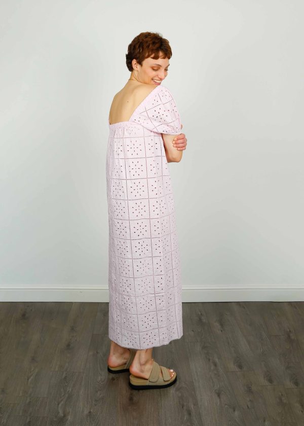 GANNI F7809 Broiderie Anglaise Midi Dress in Pink For Cheap