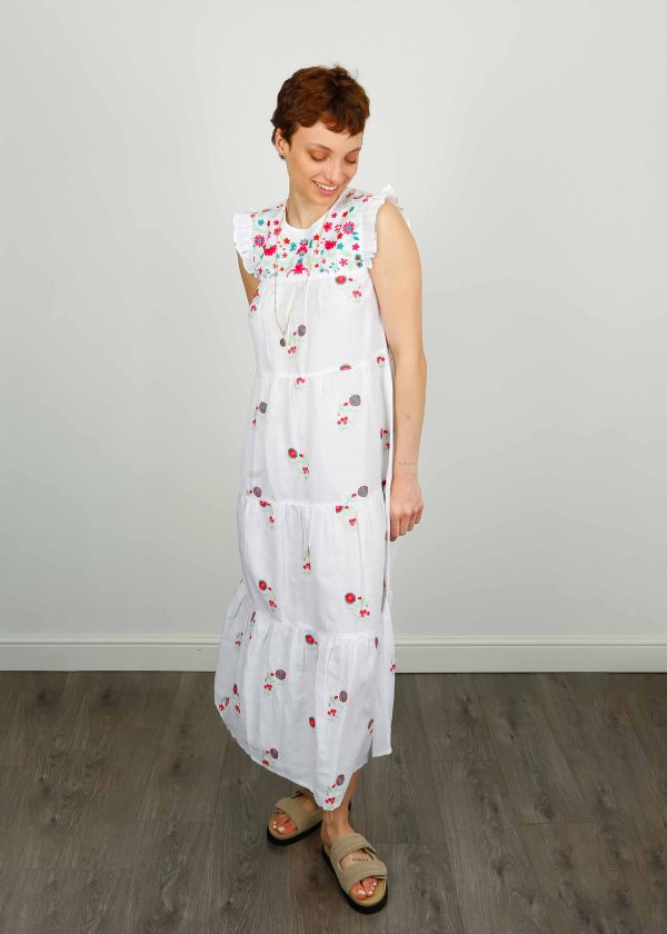 DG Nicoletta Embroidered Linen Maxi Dress in White Cheap