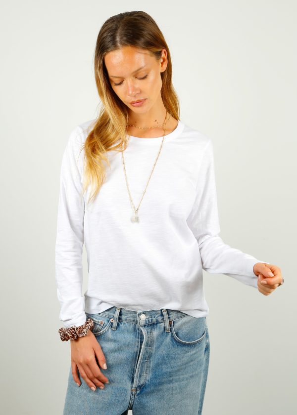 PARK LS Cotton Rd Neck in White on Sale